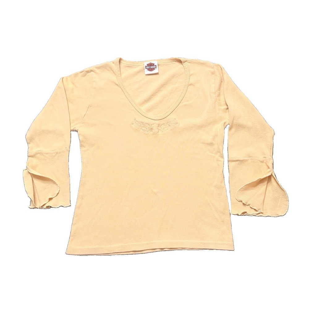 VTG Harley-Davidson Women's Top Folsom CA Yellow L Bell Sleeve Y2K Biker